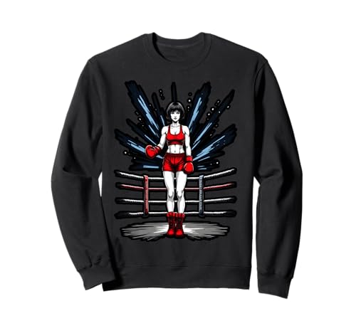 Boxing Girl in roten Handschuhen Anime Style Fitness Sweatshirt von Boxing Champion Girl in Action Sports Apparel