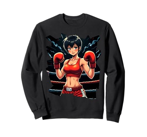 Boxing Girl in roten Handschuhen Anime Style Fitness Sweatshirt von Boxing Champion Girl in Action Sports Apparel