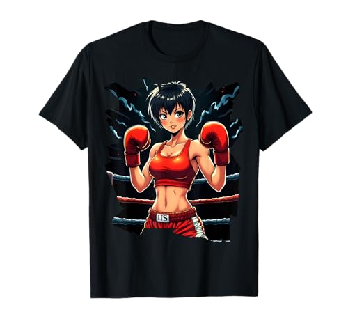 Boxing Girl in roten Handschuhen Anime Style Fitness T-Shirt von Boxing Champion Girl in Action Sports Apparel