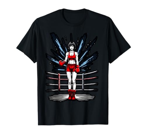 Boxing Girl in roten Handschuhen Anime Style Fitness T-Shirt von Boxing Champion Girl in Action Sports Apparel