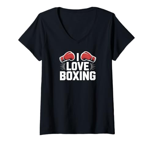 Damen I Love Boxhandschuhe Enthusiast Strength T-Shirt mit V-Ausschnitt von Boxing Enthusiast Passion Fighter Spirit