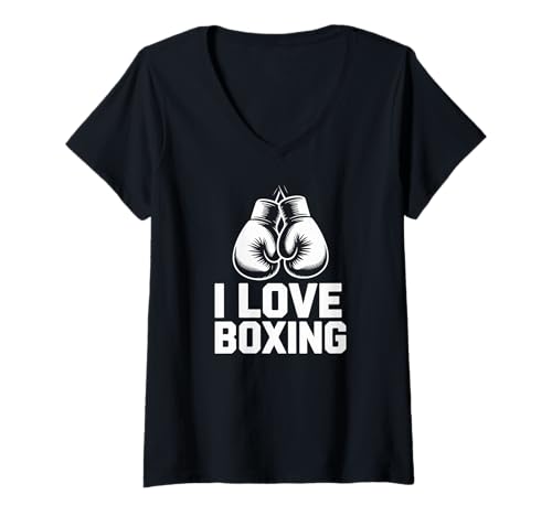 Damen I Love Boxing Enthusiast Passion Handschuhe T-Shirt mit V-Ausschnitt von Boxing Enthusiast Passion Sports Gear