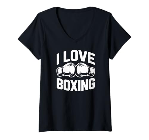 Damen I Love Boxing Enthusiast Bekleidung T-Shirt mit V-Ausschnitt Damen I Love Boxing Enthusiast Bekleidung T-Shirt mit V-Ausschnitt von Boxing Enthusiast Sports Lover Gear