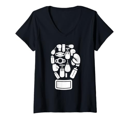Damen Boxhandschuhe Ausrüstung Symbol Silhouette Kämpfer Boxer T-Shirt mit V-Ausschnitt von Boxing Gift For A Boxer