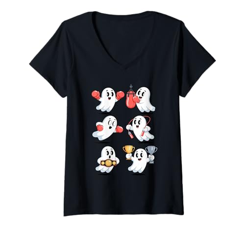 Damen Halloween Geist Boxen Boxer T-Shirt mit V-Ausschnitt Damen Halloween Geist Boxen Boxer T-Shirt mit V-Ausschnitt von Boxing Gift For A Boxer