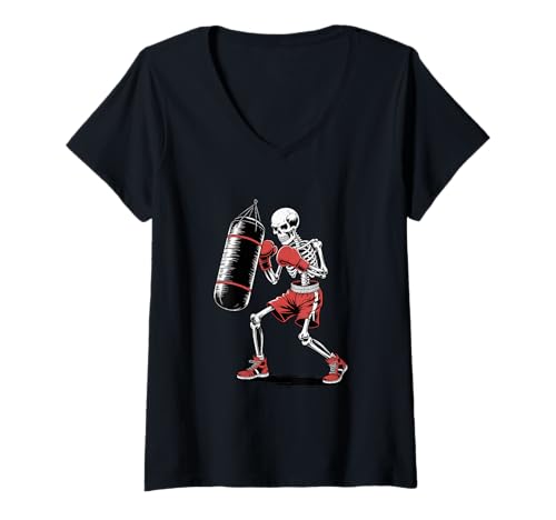 Damen Halloween Skelett Boxen Boxer T-Shirt mit V-Ausschnitt Damen Halloween Skelett Boxen Boxer T-Shirt mit V-Ausschnitt von Boxing Gift For A Boxer