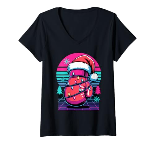 Damen Weihnachten Synthwave Boxen Boxhandschuhe Boxer T-Shirt mit V-Ausschnitt Damen Weihnachten Synthwave Boxen Boxhandschuhe Boxer T-Shirt mit V-Ausschnitt von Boxing Gift For A Boxer
