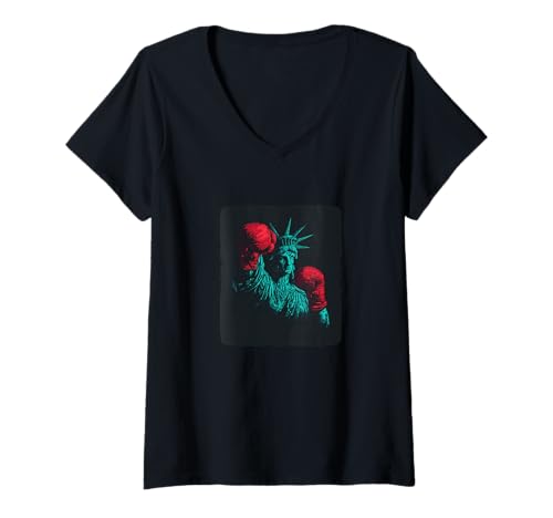 Damen Awesome Liberty mit Boxhandschuhen Kostüm T-Shirt mit V-Ausschnitt Damen Awesome Liberty mit Boxhandschuhen Kostüm T-Shirt mit V-Ausschnitt von Boxing Liberty Statue Outfit