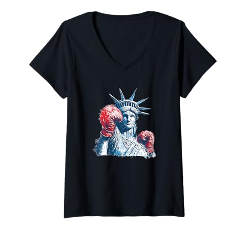 Damen Coole Liberty Box-Statue für Mann und Frau T-Shirt mit V-Ausschnitt Damen Coole Liberty Box-Statue für Mann und Frau T-Shirt mit V-Ausschnitt von Boxing Liberty Statue Outfit