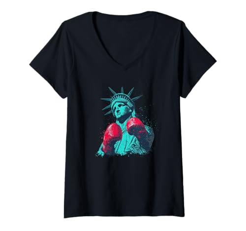 Damen Lustiges Freiheitsstatue Kostüm für Boxliebhaber T-Shirt mit V-Ausschnitt Damen Lustiges Freiheitsstatue Kostüm für Boxliebhaber T-Shirt mit V-Ausschnitt von Boxing Liberty Statue Outfit