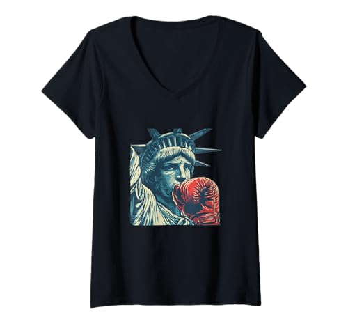 Damen Nice Liberty Face mit Boxausrüstung Kostüm T-Shirt mit V-Ausschnitt Damen Nice Liberty Face mit Boxausrüstung Kostüm T-Shirt mit V-Ausschnitt von Boxing Liberty Statue Outfit
