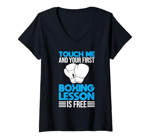Damen Touch Me and Your First Boxing Lektion is Free - Box T-Shirt mit V-Ausschnitt Damen Touch Me and Your First Boxing Lektion is Free - Box T-Shirt mit V-Ausschnitt von Boxing apparel for boxer & Boxing outfit Box Fans