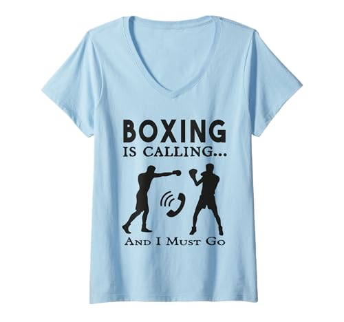 Damen Boxen Ruft und ich muss los Humor Boxing Lover T-Shirt mit V-Ausschnitt von Boxing is calling and i must go