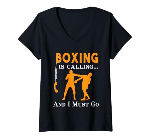 Damen Boxen ist Calling and I Must go Funny Boxing T-Shirt mit V-Ausschnitt von Boxing is calling and i must go