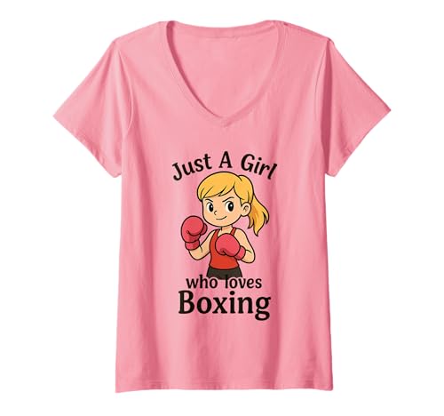Damen Nur EIN Mädchen, das Boxen liebt - süße Mädchenboxhandschuhe T-Shirt mit V-Ausschnitt von Boxmädchen T-Shirts & Geschenke