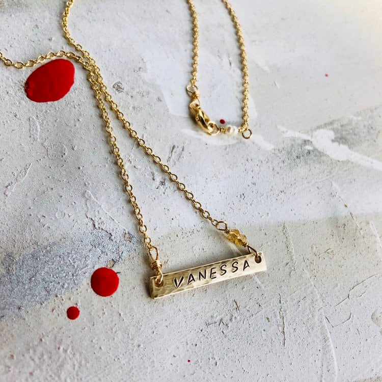 Personalisierte Geburtsstein Bar Halskette Sterling Silber Oder Gold Filled Personalisierte Geburtsstein Bar Halskette Sterling Silber Oder Gold Filled von BoxofPearlsbyAmanda