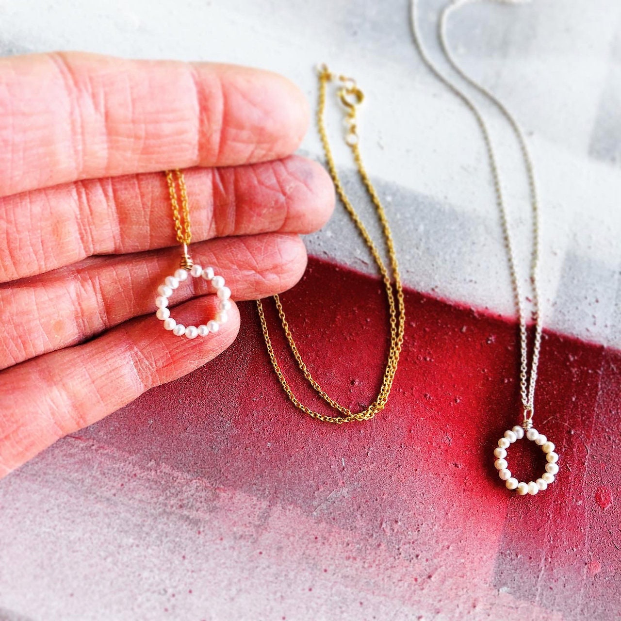 Zierliche Perlenkette Offener Kreis Anhänger, Sterling Silber Oder Gold Filled Zierliche Perlenkette Offener Kreis Anhänger, Sterling Silber Oder Gold Filled von BoxofPearlsbyAmanda