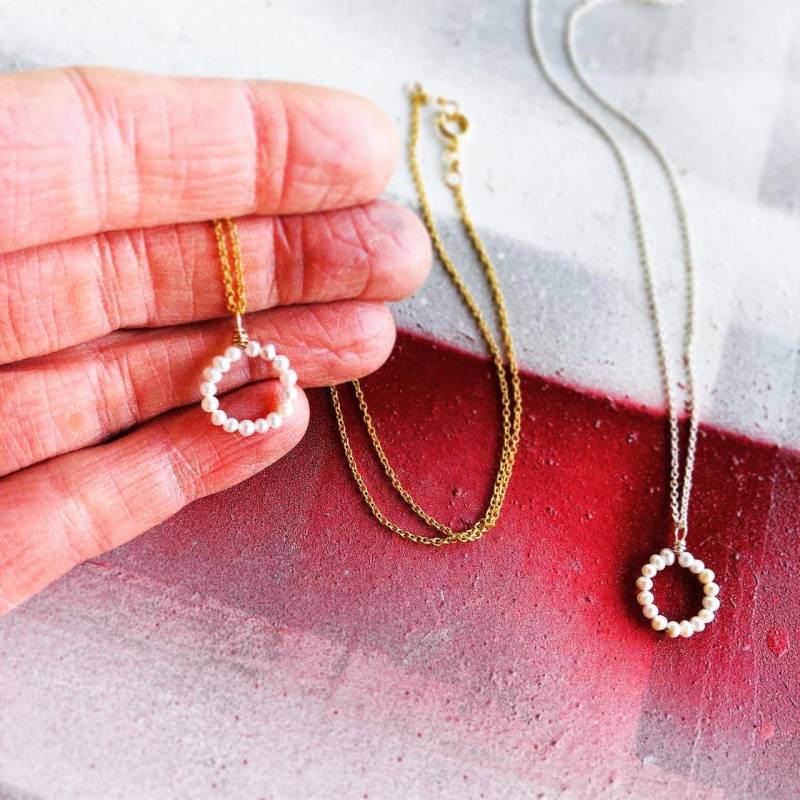 Zierliche Perlenkette Offener Kreis Anhänger, Sterling Silber Oder Gold Filled Zierliche Perlenkette Offener Kreis Anhänger, Sterling Silber Oder Gold Filled von BoxofPearlsbyAmanda