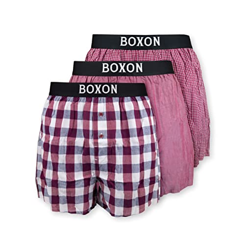 BOXON Webboxershorts 3er Pack klassiches Design Boxershorts aus 100% Baumwolle Herren M pflegeleicht,bequem und absolut stylisch (rot, m) von Boxon