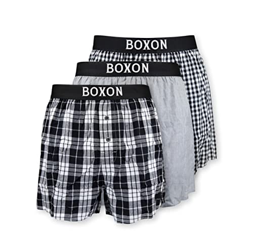 BOXON Webboxershorts 3er Pack klassiches Design Boxershorts aus 100% Baumwolle Herren XL pflegeleicht,bequem und absolut stylisch (schwarz, XL) von Boxon