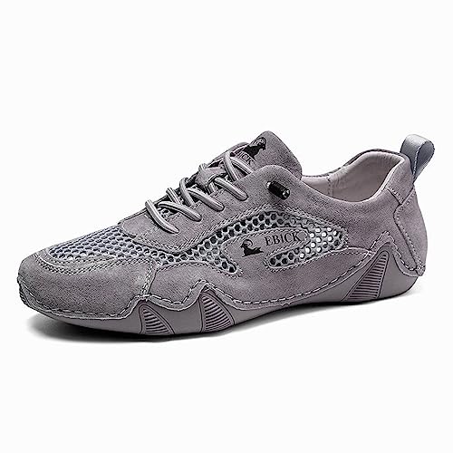 Boxpopla Damen Leder Outdoor Mesh Trail Schuhe zum Wandern & Gehen Unisex rutschfeste Slip On Leichte Sneaker Atmungsaktiv Komfort Weich Sommer Sport Fahren Schuhe, GRAU, 36 EU von Boxpopla