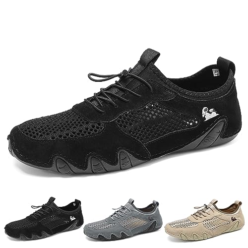 Boxpopla Herren Outdoor Mesh Traillaufschuhe zum Wandern & Gehen Slip-on Sommer Sportschuhe Atmungsaktiv Mesh rutschfest Leicht Casual Sneakers Camping & Fahren, B-schwarz, 41 EU von Boxpopla