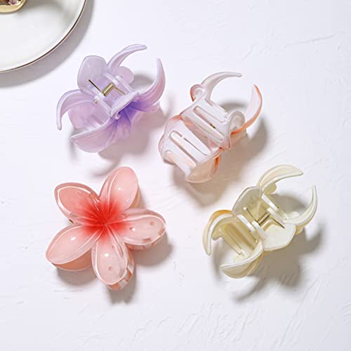 Blume Haarklaue Clip Haarklaue 16 * 16 * 4 Hawaiianische Plumeria Blume Haarklaue Clips für Frauen Mädchen Acryl Farbverlauf Blütenblätter Haarklemme Pferdeschwanz Haarnadel (A:Rot+Gelb+Lila) von Boxwizard