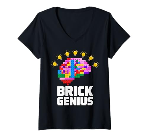 Damen Master Builder Kinder Bausteine Ziegel Spielzeug Geburtstag Jungen T-Shirt mit V-Ausschnitt von Boy Building Bricks Family Party Play Toys Toddler