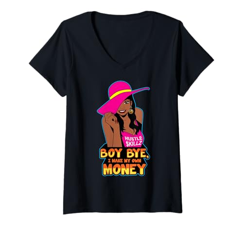 Damen Junge, ich verdiene Mein eigenes Geld, Hustle Skills, Melanin, Frau, Schwester T-Shirt mit V-Ausschnitt von Boy I make my own money hustle skills melanin