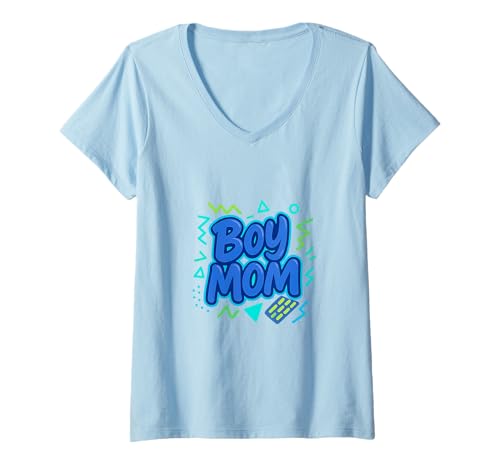 Damen Junge Mama Raising Jungen Muttertag Mama Mama Lustiger Spruch T-Shirt mit V-Ausschnitt von Boy Mom Designs