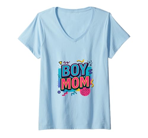 Damen Junge Mama Raising Jungen Muttertag Mama Mama Lustiger Spruch T-Shirt mit V-Ausschnitt von Boy Mom Designs