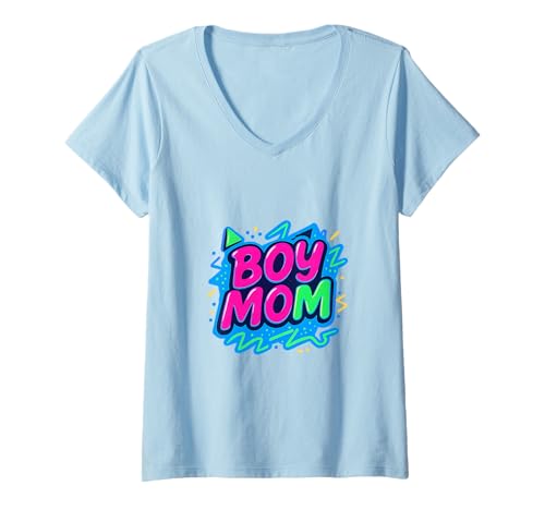 Damen Junge Mama Raising Jungen Muttertag Mama Mama Lustiger Spruch T-Shirt mit V-Ausschnitt von Boy Mom Designs