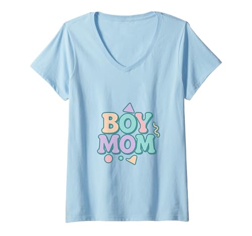 Damen Junge Mama Raising Jungen Muttertag Mama Mama Lustiger Spruch T-Shirt mit V-Ausschnitt von Boy Mom Designs