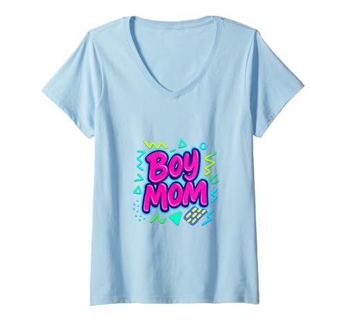 Damen Junge Mama Raising Jungen Muttertag Mama Mama Lustiger Spruch T-Shirt mit V-Ausschnitt von Boy Mom Designs