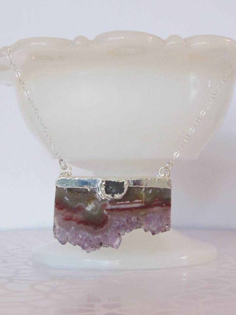 Amethyst & Druzy Halskette Aus Sterling Silber/Crystal Und Kette Amethyst & Druzy Halskette Aus Sterling Silber/Crystal Und Kette von BoyHowdyClothing