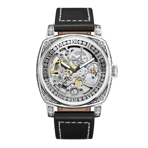 Boyarca Herren Vintage Skelett Mechanische Armbanduhr Hohl Geschnitzt Automatik Mechanisches Uhrwerk Uhren Lederband Leuchtend Wasserdicht Schwarz, Schwarz Boyarca Herren Vintage Skelett Mechanische Armbanduhr Hohl Geschnitzt Automatik Mechanisches Uhrwerk Uhren Lederband Leuchtend Wasserdicht Schwarz, Schwarz von Boyarca