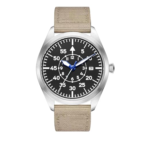 Boyarca Pilotenuhr Herren Flieger Armbanduhr Automatik Mechanische Uhren Edelstahlgehäuse Nylon Canvas Band Flieger Uhren, Khaki B Boyarca Pilotenuhr Herren Flieger Armbanduhr Automatik Mechanische Uhren Edelstahlgehäuse Nylon Canvas Band Flieger Uhren, Khaki B von Boyarca