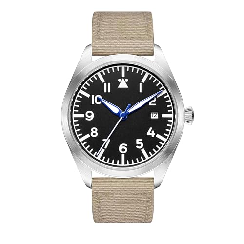 Boyarca Pilotenuhr Herren Flieger Armbanduhr Automatik Mechanische Uhren Edelstahlgehäuse Nylon Canvas Band Flieger Uhren, Khaki a Boyarca Pilotenuhr Herren Flieger Armbanduhr Automatik Mechanische Uhren Edelstahlgehäuse Nylon Canvas Band Flieger Uhren, Khaki a von Boyarca