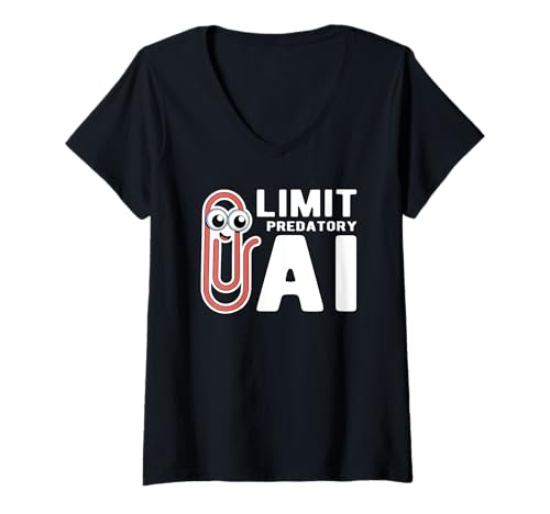 Damen Limit Predatory AI Datenschutz Büroklammer T-Shirt mit V-Ausschnitt von Boycott Predacious Artificial Intelligence