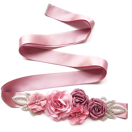 Boyfriend Cardig Damen Kristall Strass Gürtel Blumen Hochzeit Gürtel Perle Gürtel Satin Band Schmuck Waistband Abendkleid Brautjungfer Dunkelrosa von Boyfriend Cardig