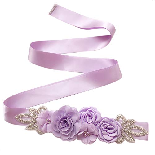 Boyfriend Cardig Damen Kristall Strass Gürtel Blumen Hochzeit Gürtel Perle Gürtel Satin Band Schmuck Waistband Abendkleid Brautjungfer Violett von Boyfriend Cardig