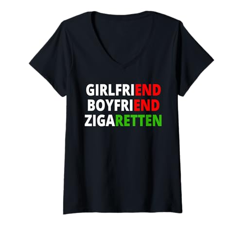 Damen Girlfriend Boyfriend Zigaretten T-Shirt mit V-Ausschnitt Damen Girlfriend Boyfriend Zigaretten T-Shirt mit V-Ausschnitt von Boyfriend Girlfriend Zigaretten