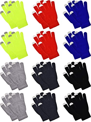 12 Paar Handschuhe Winddicht Einfarbige Touchscreen Strickhandschuhe (Schwarz, Grau, Marineblau, Rot, Gelb, Blau, 7 x 4 Zoll) von Boyiee