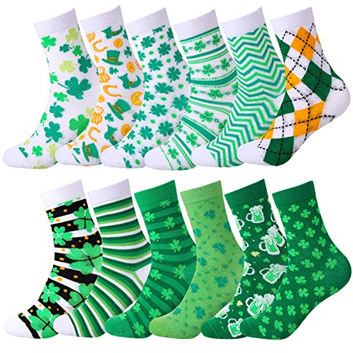 24 Paar Feiertag Socken Valentinstag St. Patrick's Day Ostern Süß Bedruckt Geschenk Socken für Damen Herren (Kleeblatt Stil) von Boyiee