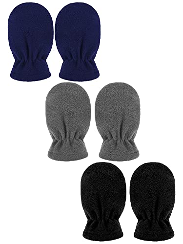 3 Paar Baby und Kleinkind Winter Fäustlinge Kinder Vlies Warme Fäustlinge Handschuhe für Baby Jungen Mädchen (Schwarz, Marineblau, Grau, 0–6 Monate) von Boyiee