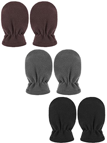 3 Paar Baby und Kleinkind Winter Vlies Warme Fäustlinge Handschuhe (Schwarz, Kaffee, Grau, 6-18 Monate) von Boyiee