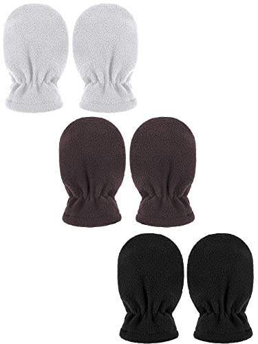 3 Paar Baby und Kleinkind Winter Vlies Warme Fäustlinge Handschuhe (Weiß, Kaffee, Schwarz, 0-6 Monate) von Boyiee