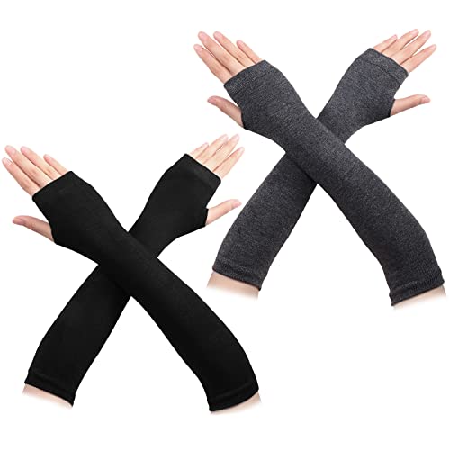 Boyiee 2 Paar Armstulpen Fingerlose Armwärmer Unisex Warme Strick Dehnbare Daumenloch Fäustlinge Damen Fingerlose Lange Handschuhe von Boyiee