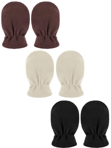 Boyiee 3 Paar Baby und Kleinkind Winter Vlies Warme Fäustlinge Handschuhe (Beige, Khaki, Schwarz, 6-18 Monate) von Boyiee