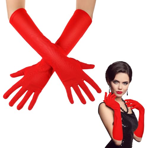 Boyiee Damen Lange Handschuhe Opernhandschuhe in Ellenbogenlänge 41 cm Party Hochzeit Handschuhe Elastische Kostümhandschuhe Abendhandschuhe für Bankett Halloween Karneval Männer Frauen(Rot) von Boyiee